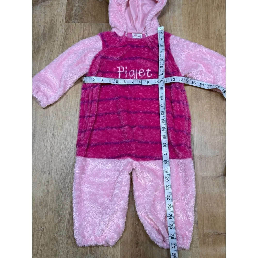 Vintage Y2K Disney Store Piglet Costume Fuzzy Plush Pink Hooded 24M